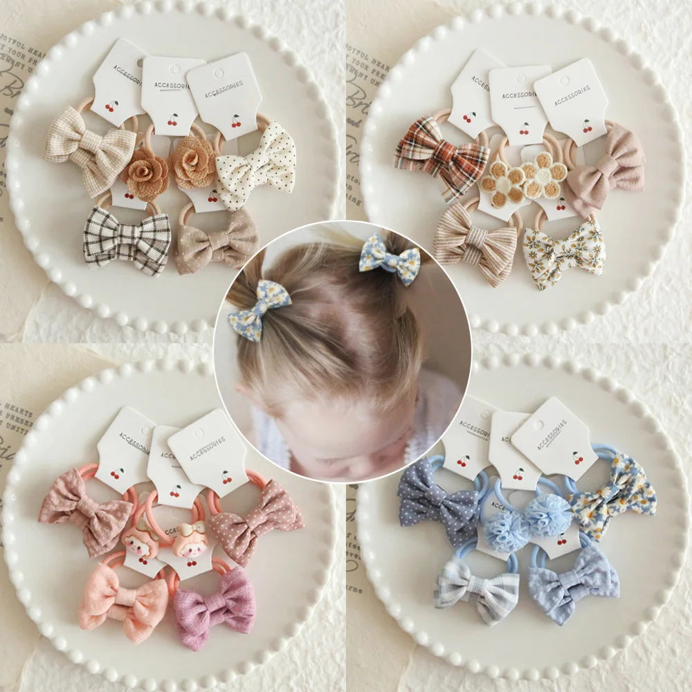 Plaid Hair Accessories Set with bows and scrunchies for children