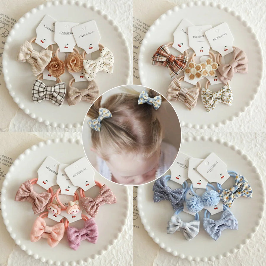 Plaid Hair Accessories Set with bows and scrunchies for children