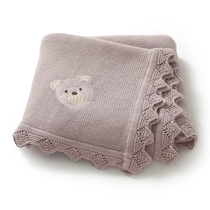 Knitted cartoon baby blanket in soft cotton knit