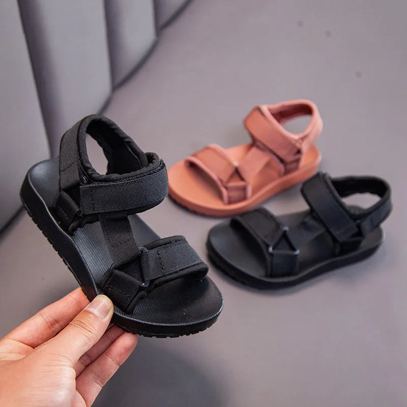 Black and dusty rose hook-and-loop sport sandals