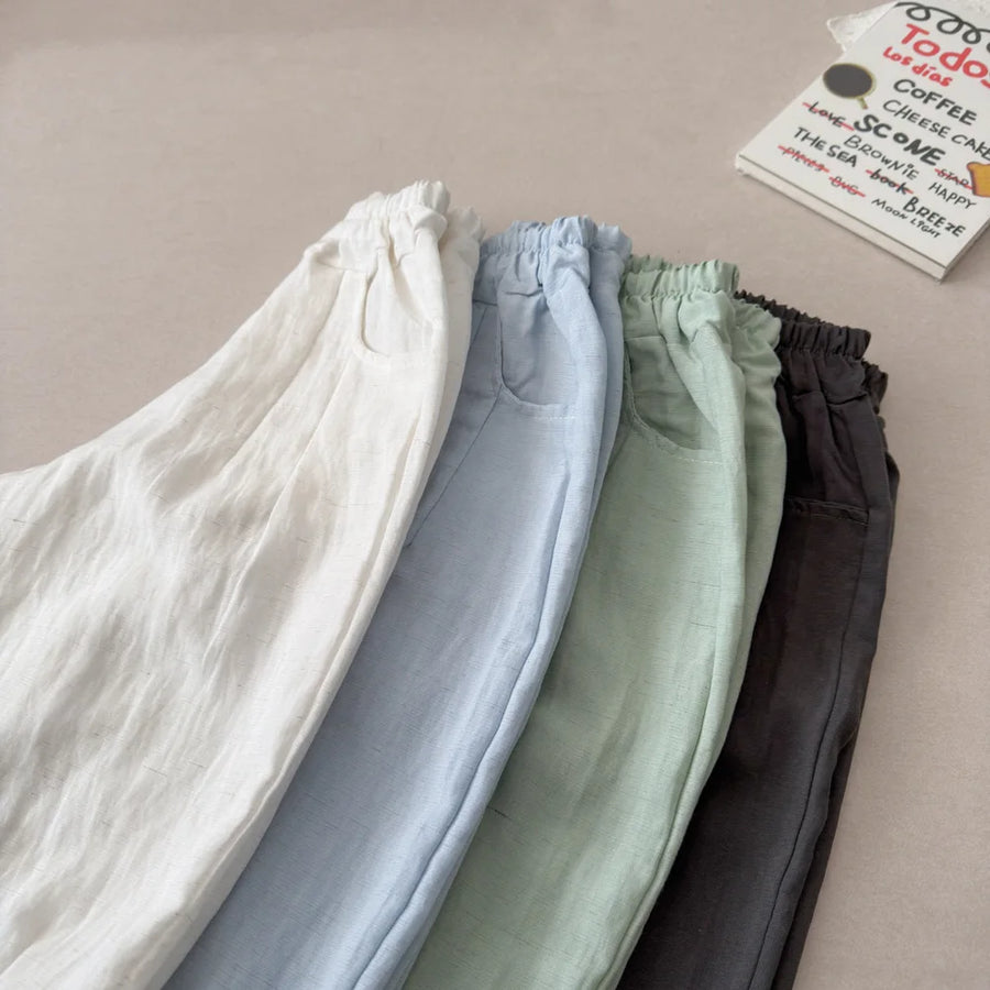 Solid Color Linen Children's Pants Kids Loose Thin Trousers Summer Flax Harem Pants