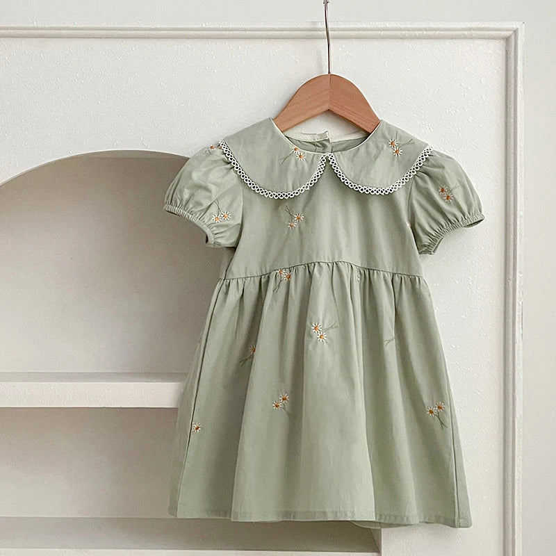 Pink floral embroidered romper for girls