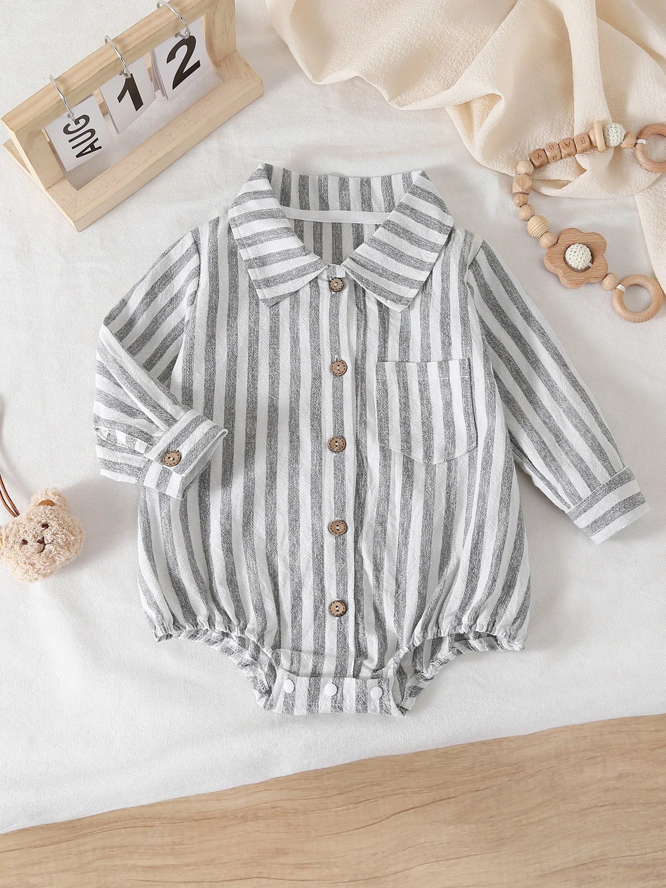 Apricot color Striped Long-Sleeve Bodysuit for Babies