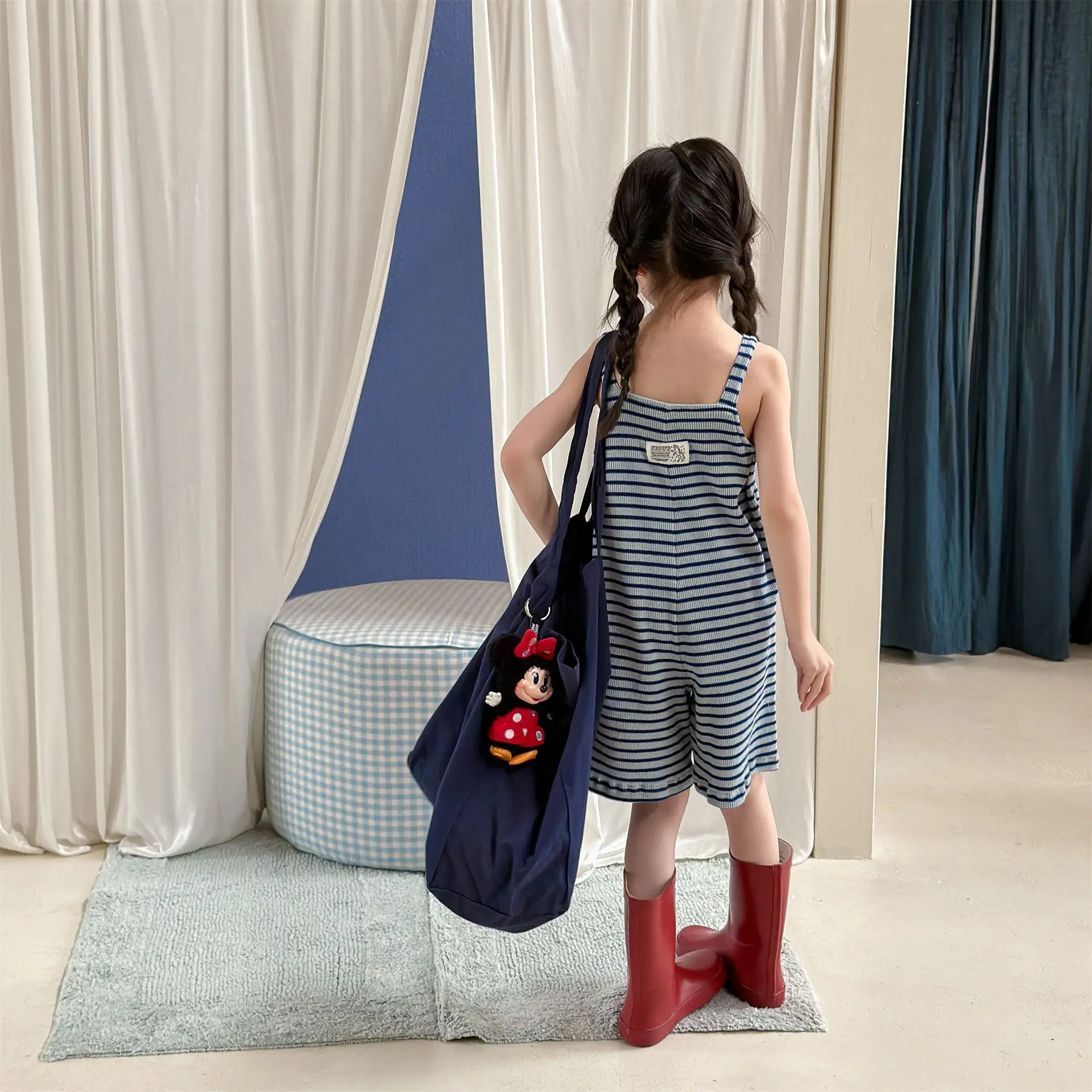 Summer Children Loose Overalls Girls Sling Jumpsuit Cotton Boys Thin Striped Strap Shorts Clothes