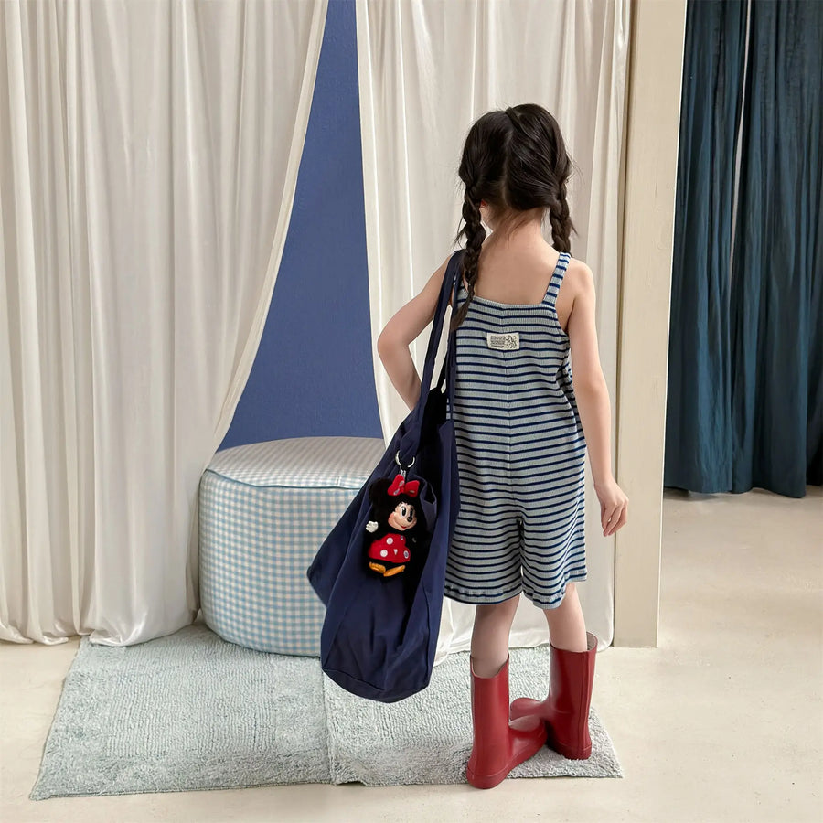 Summer Children Loose Overalls Girls Sling Jumpsuit Cotton Boys Thin Striped Strap Shorts Clothes