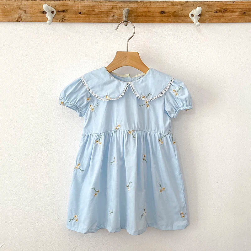 Green floral embroidered romper for girls