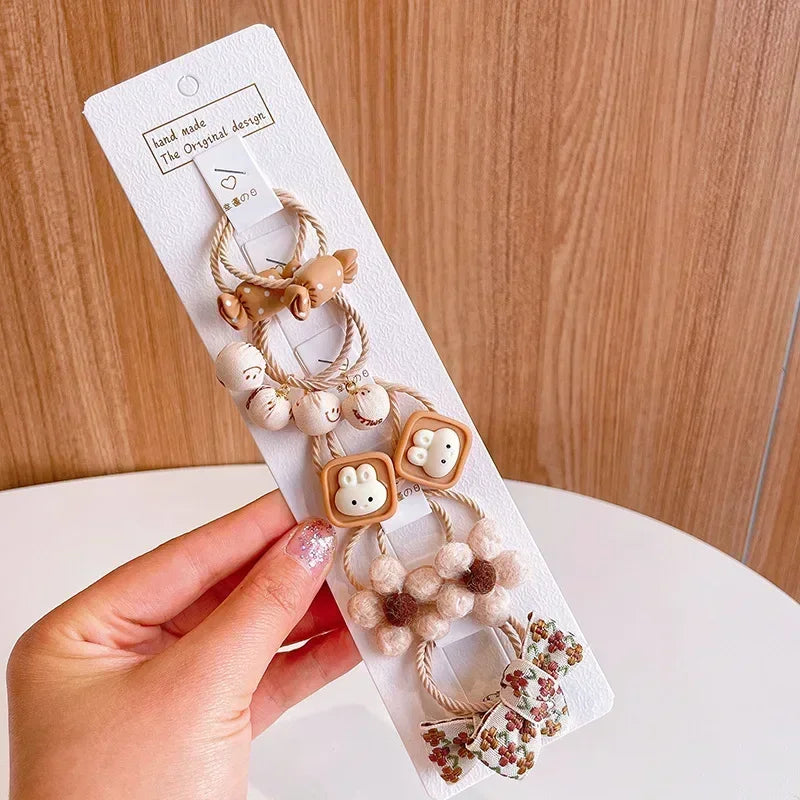 Cartoon Flower Bow Hair Scrunchie Set