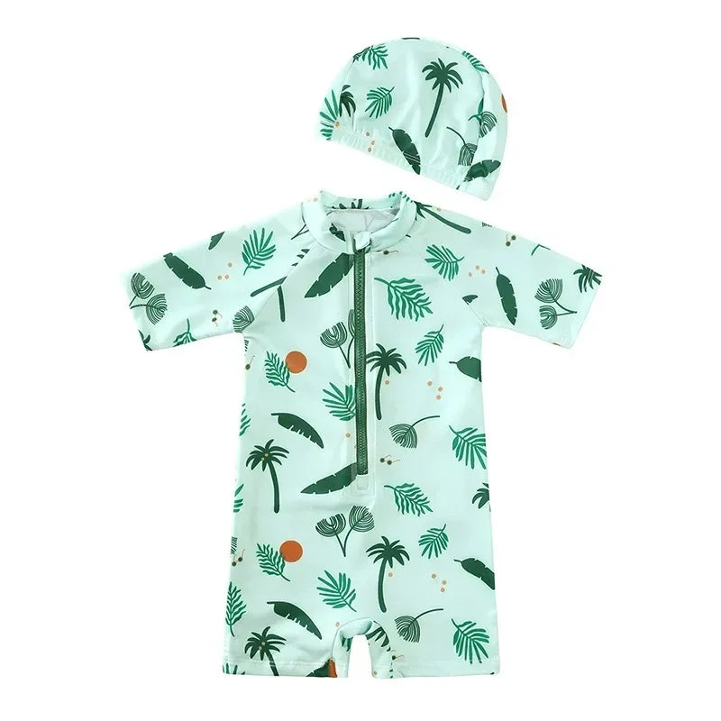Sunlit Swim Romper - Leaves, product view