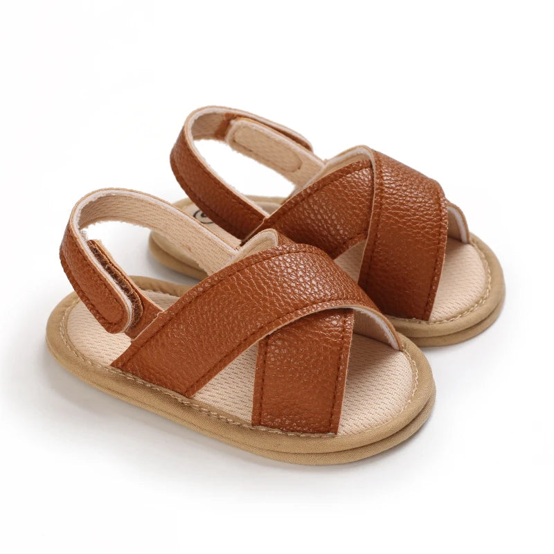 Brown Cross-Strap soft sole baby sandals