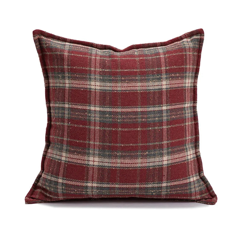 Christmas cranberry plaid pillow cover, 1PC, featuring cranberry plaid with green and cream accents.