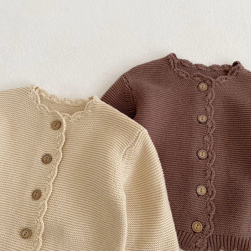 Side view of Autumn Long Sleeve Knitted Cardigan Sweater for Babies and Toddlers