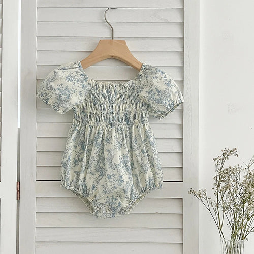 Summer Floral Short Sleeve Romper and Dress Set for Baby Girls