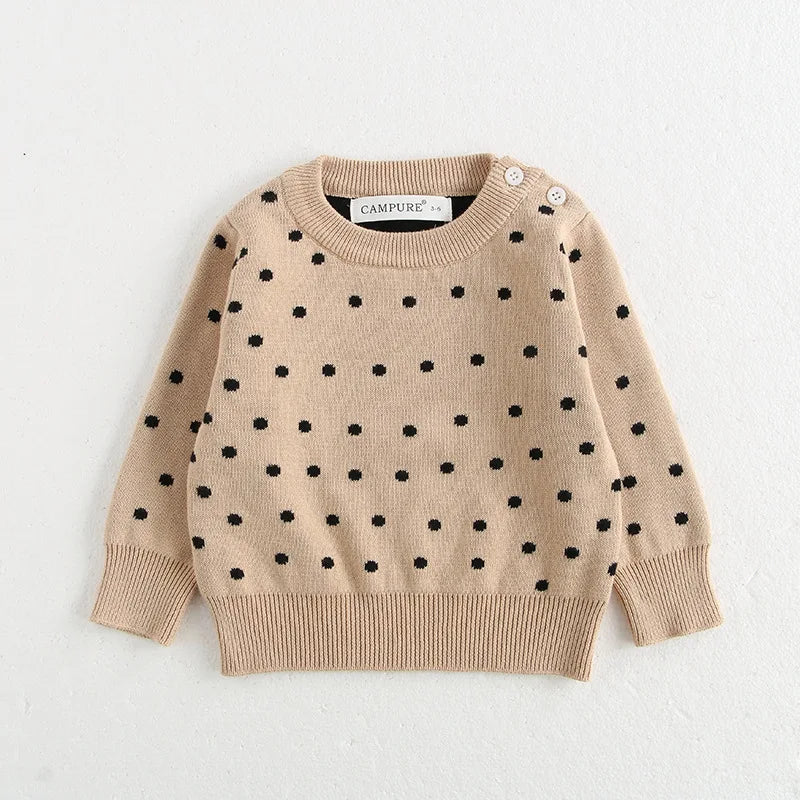 Classic Striped Baby Sweatshirt with Shoulder Buckle in dot pattern