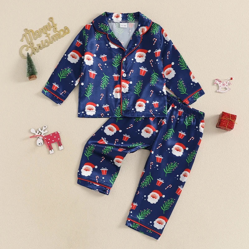 Kids’ Navy Santa Print Christmas Pajama Set