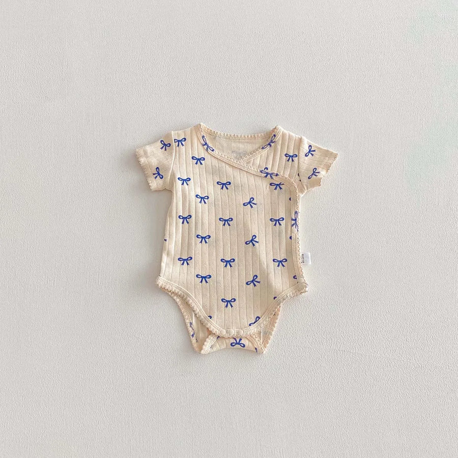 Printed Short-Sleeved Baby Bodysuit on baby model