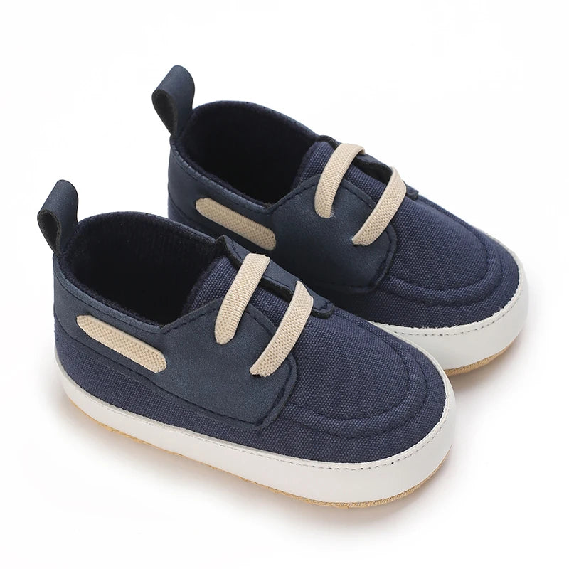 Navy lace-up canvas baby first walkers