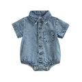 Denim Short Sleeve Baby Romper in Black