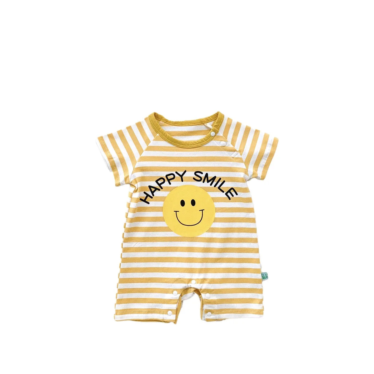 Side view of baby romper with stripe print