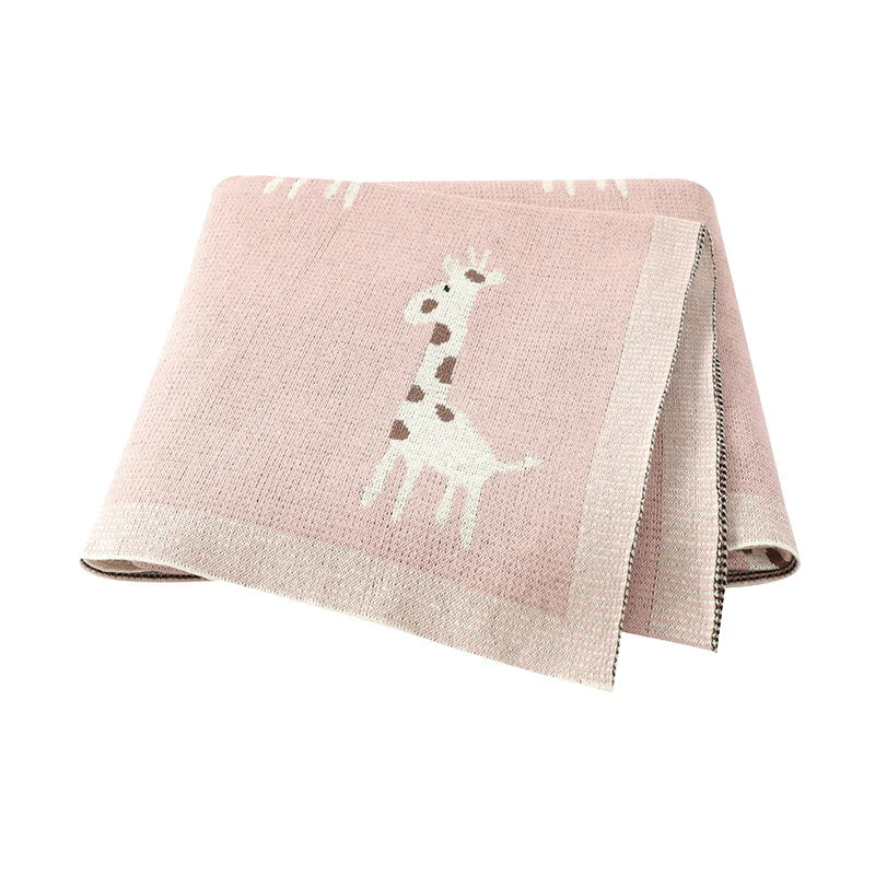 Giraffe Knit Baby Blanket - Pink