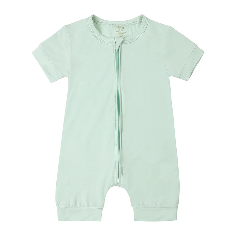 Soft Bamboo Short Sleeve Zip Romper - Sage