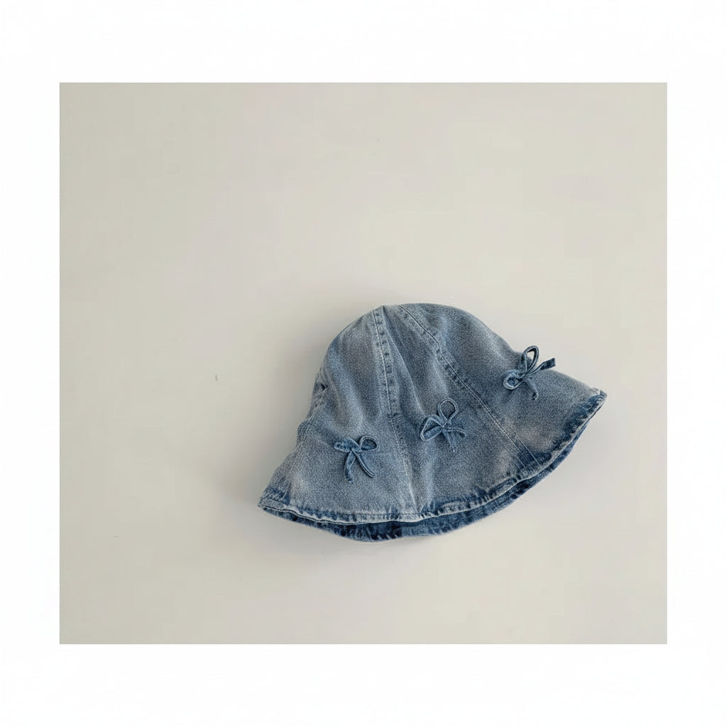 Bow Detail Denim Bucket Hat for Baby Girls
