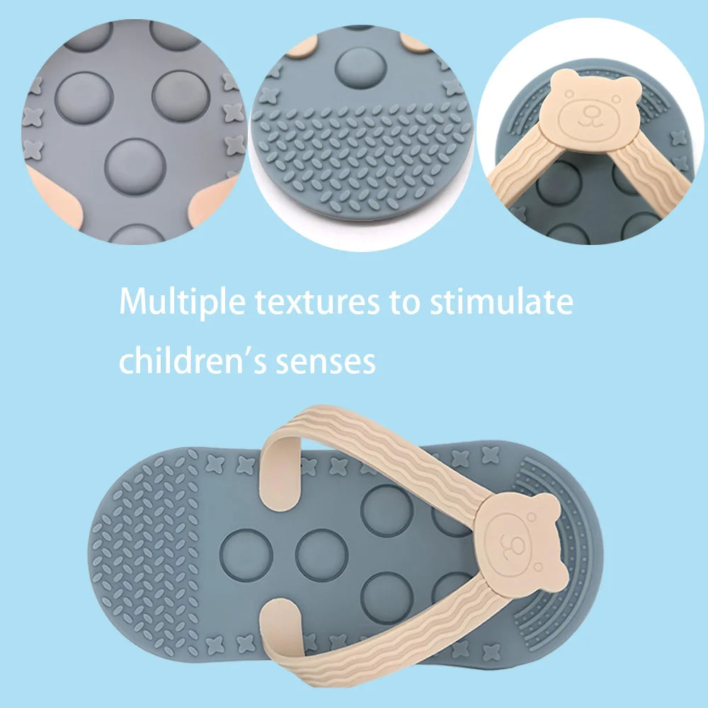 Silicone flip-flop teether for baby soothing gums