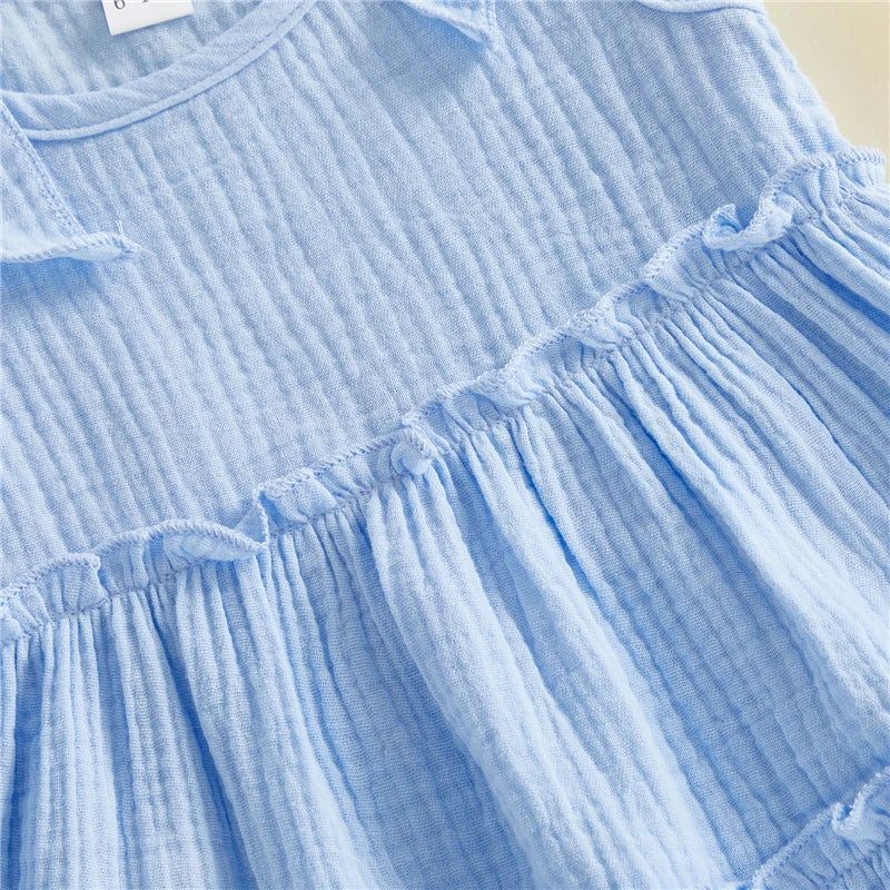 Cotton-rich texture and gathered waist detail in Powder Blue