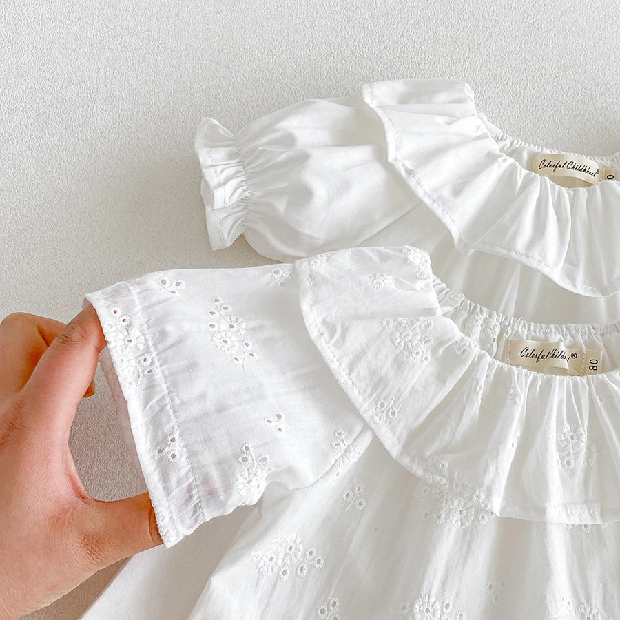 Baby Girl's Blouse Summer Cotton Breathable Shirt Tops Clothing for Girls Versatile Ruffle Collar Short Sleeved T-shirt