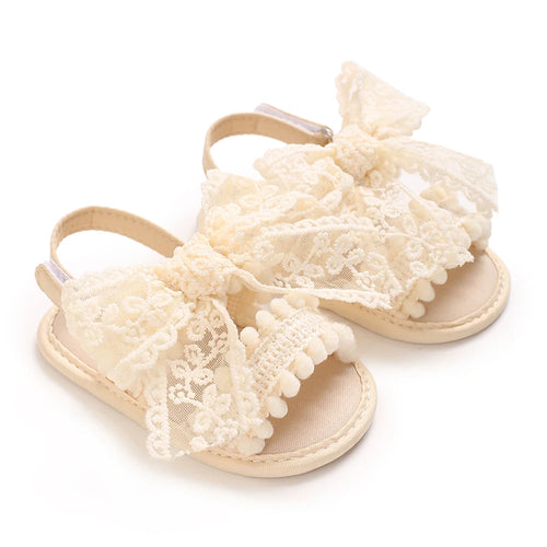 Cream Lace Bow soft sole baby sandals