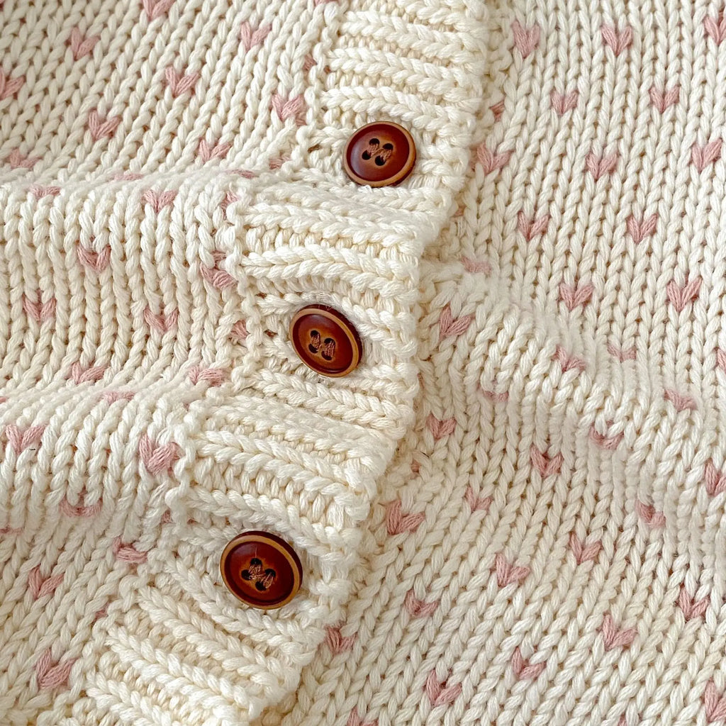 Heart Print Baby Girl Sweater Cardigan Long Sleeve Knit Top Warm Knitwear Coat