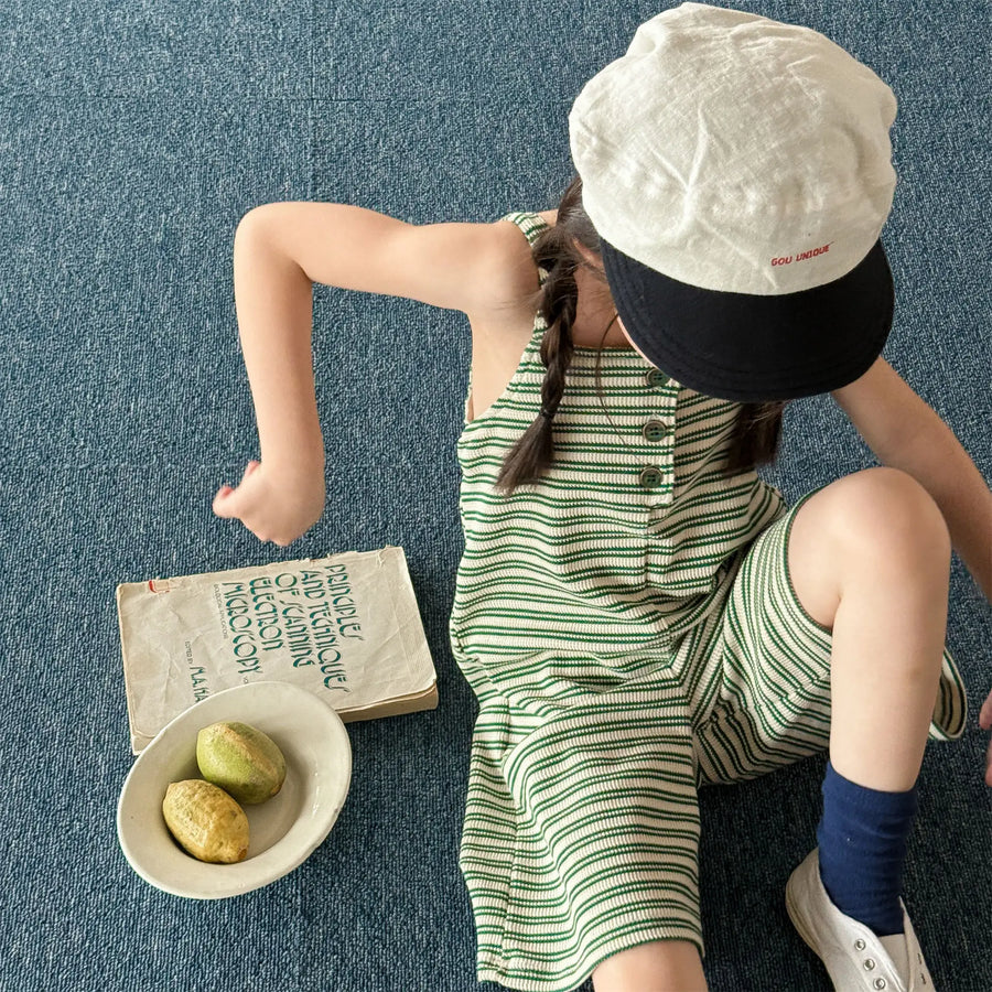 Summer Children Loose Overalls Girls Sling Jumpsuit Cotton Boys Thin Striped Strap Shorts Clothes