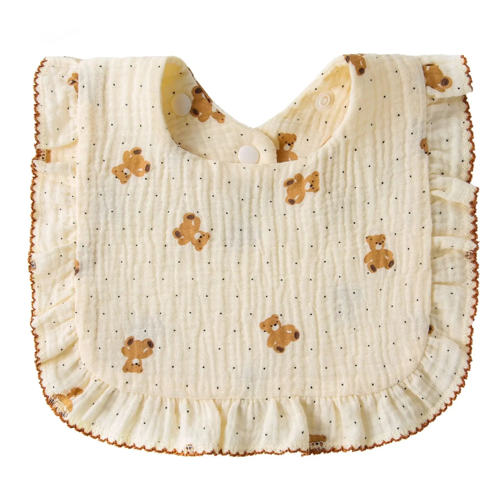 Ruffle Cotton Baby Bib | Girly Feeding & Drool Bib - Bears