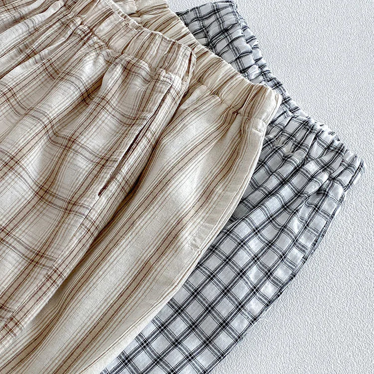 Baby Cotton Plaid Jogger Pants with Elastic Waistband