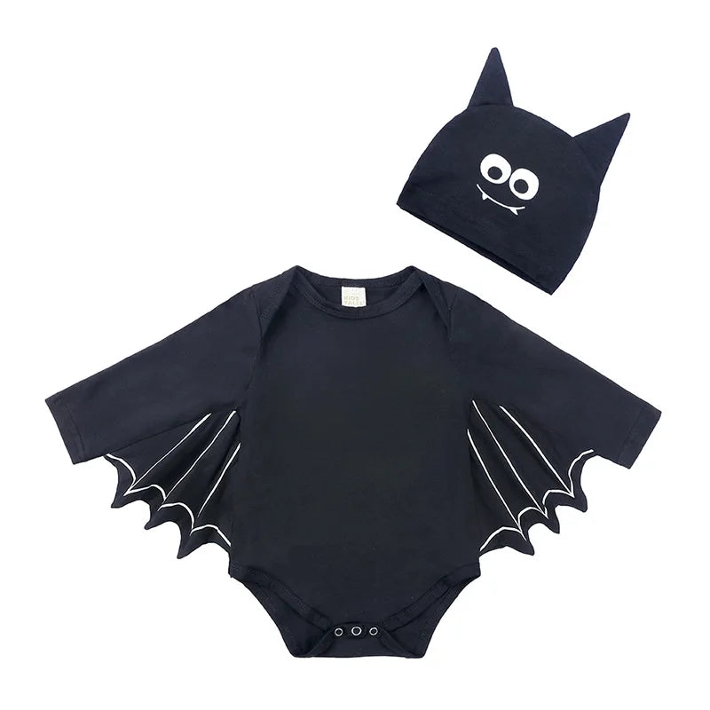 Black baby bat romper costume with hat