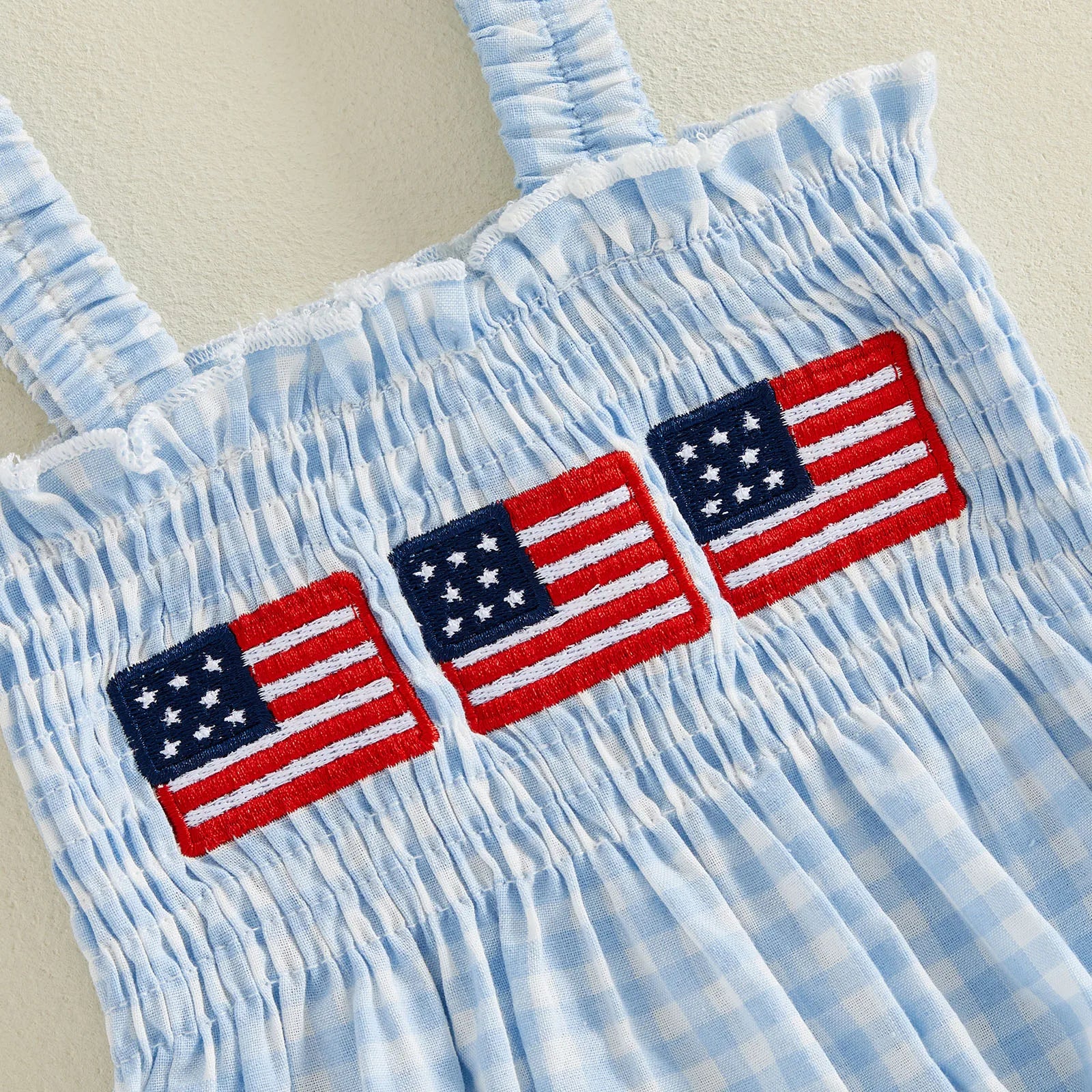 Patriotic Gingham Bubble Romper Set