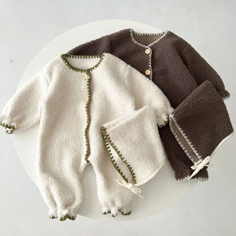 Close-up of Lamb Wool Winter Baby Romper Fabric Texture