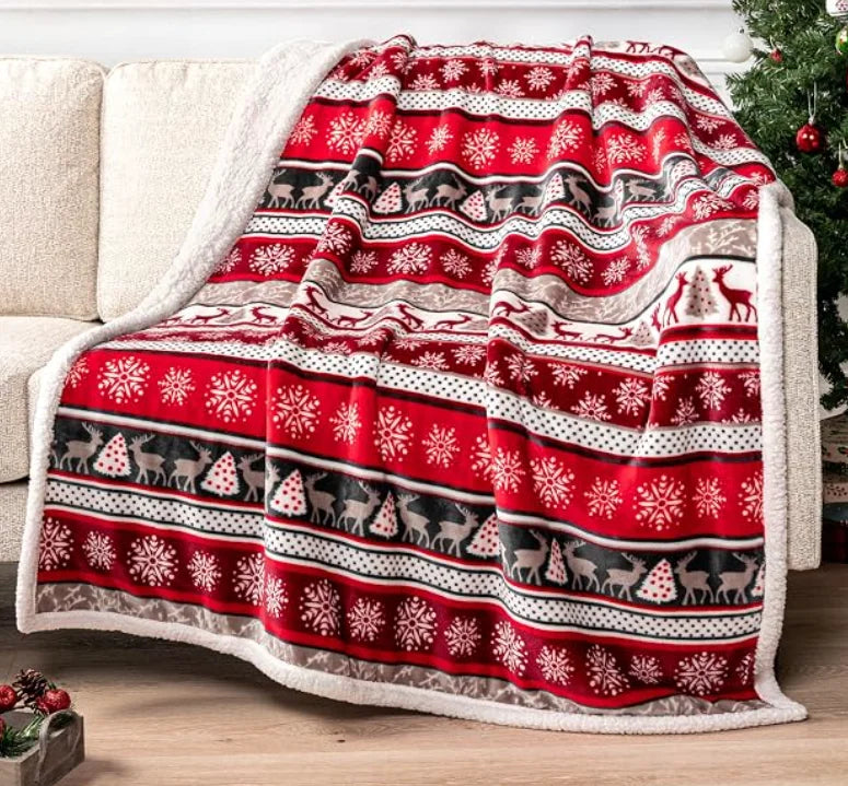 Red Nordic Bands Christmas Throw Blanket