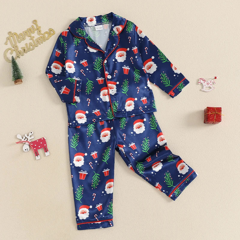Kids’ Navy Santa Print Christmas Pajama Set