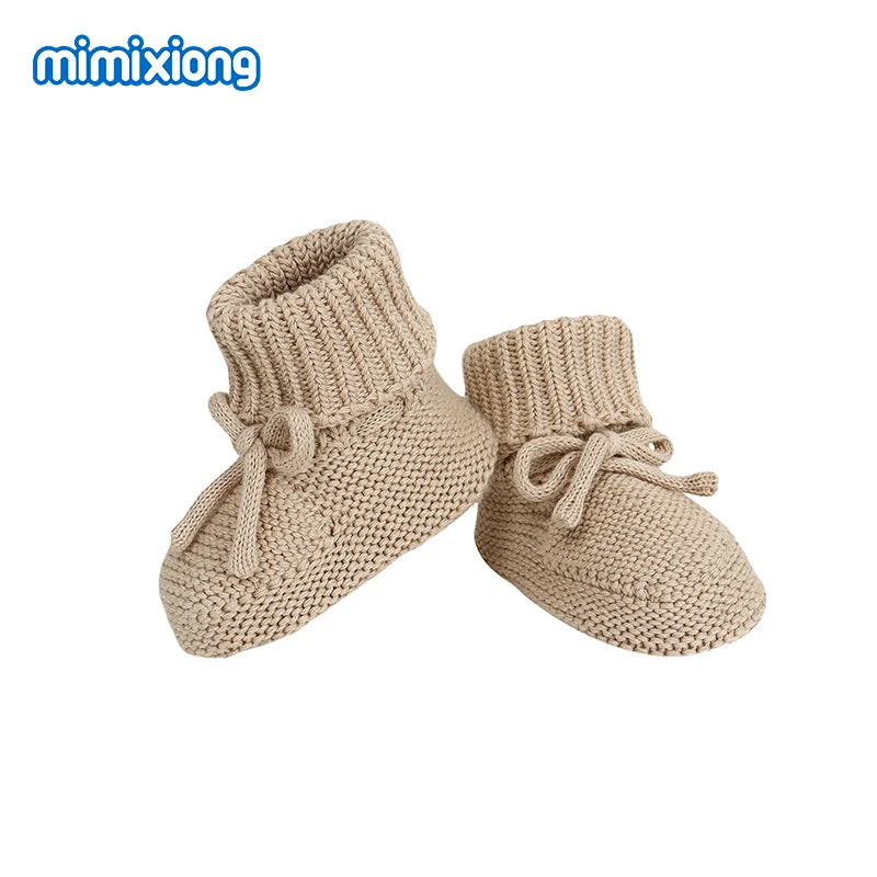 Beige Fine-Knit knitted baby booties