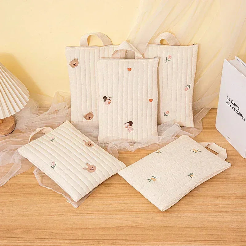 Embroidered Bear Cotton Diaper Bag, product view 3