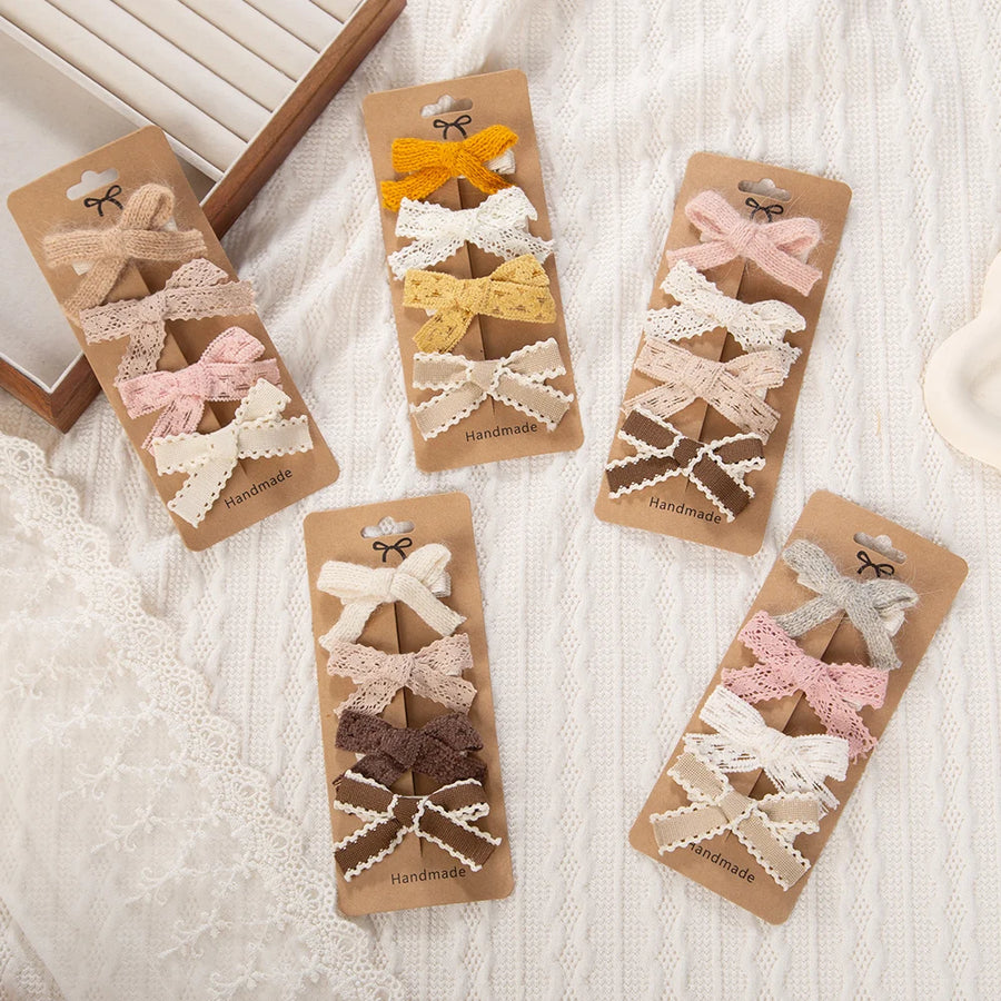 Lace Trim Hair Bow Set with 4 pieces of baby hair bows and clips