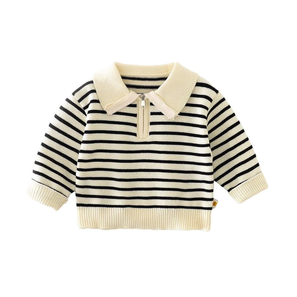 Back view of classical striped baby knitwear sweater cardigan