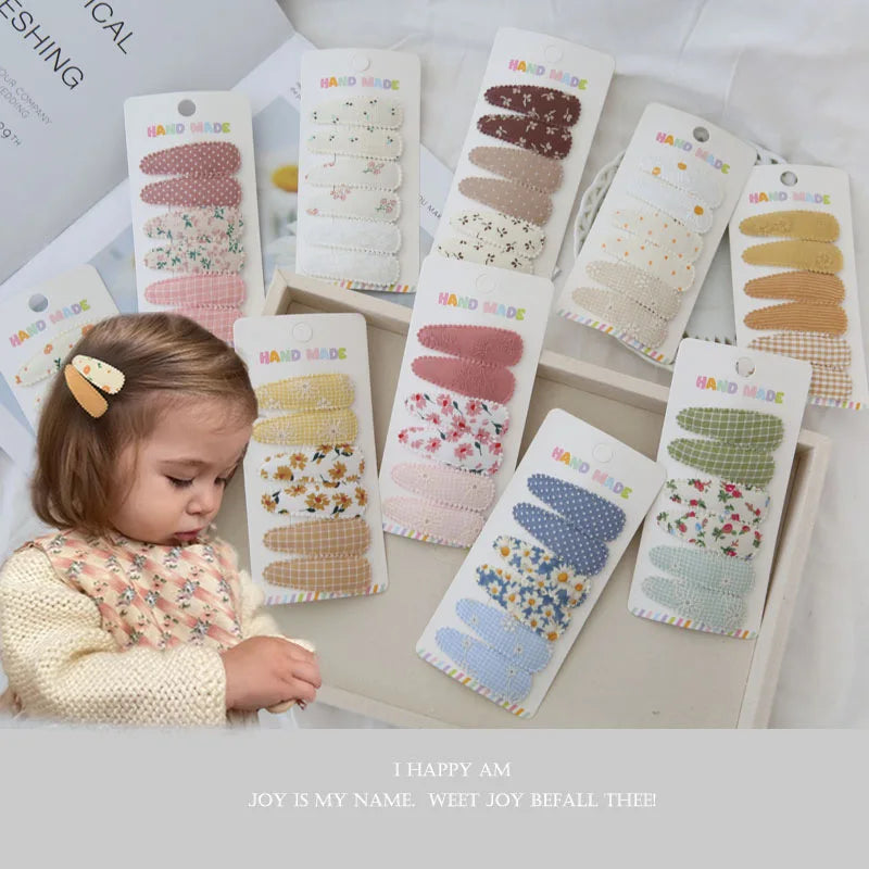 Floral Hair Clip Set with 6 handmade snap clips for girls