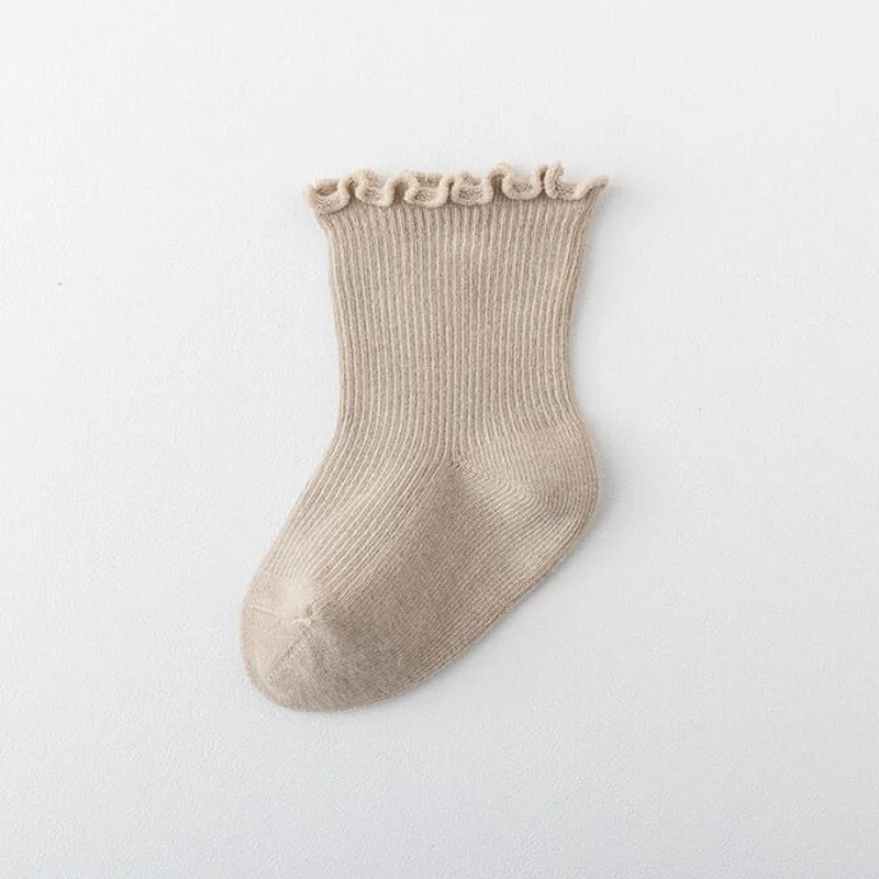 Frilled Rib Baby Socks 3-Pair Set - Soft Sand