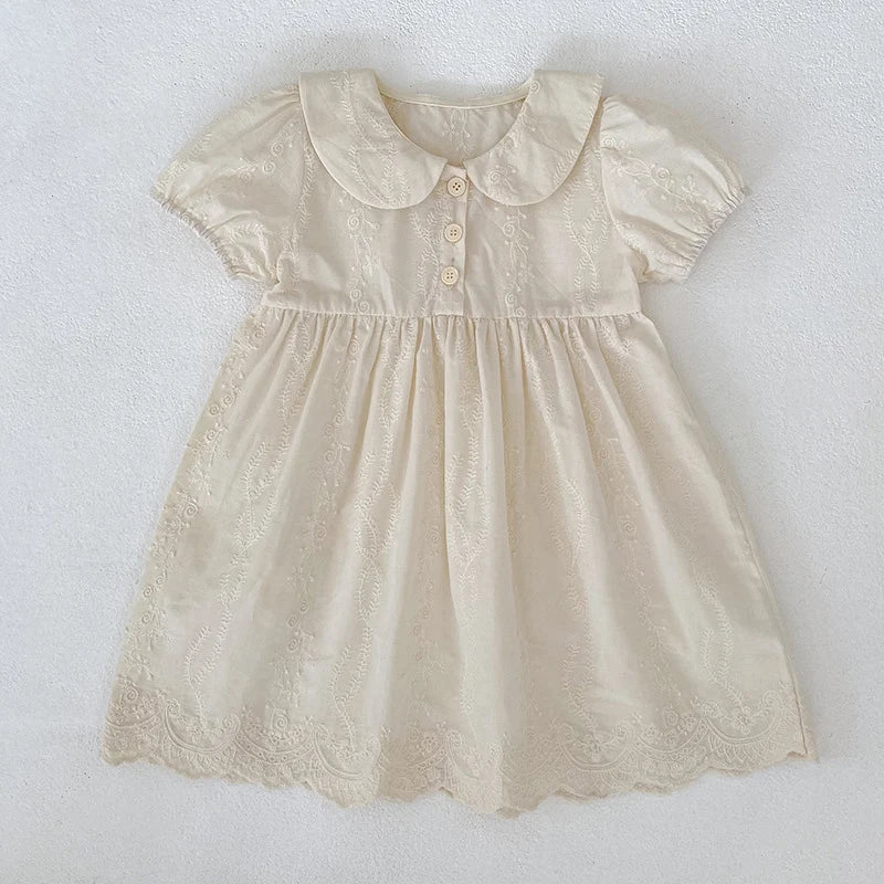 Embroidered cotton princess dress and romper set for girls