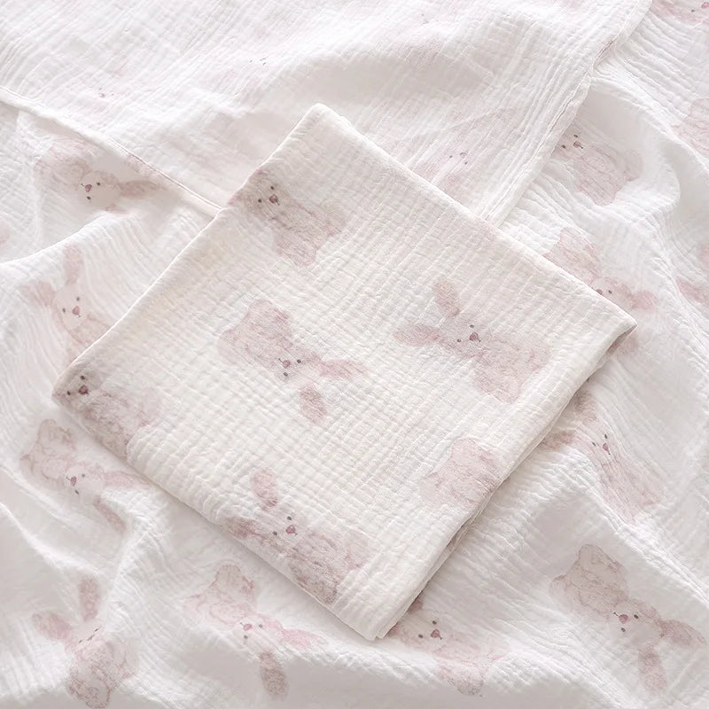 Bunnies Muslin Baby Blanket - 2-Layer Cotton Swaddle - 100×100 cm (39.4×39.4 inches)