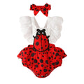 Baby girl ladybug lace wing jumpsuit with matching polka dot headband