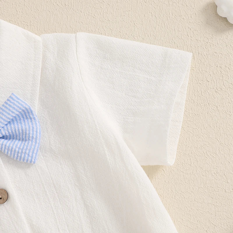 Close-up of Lapel Neck Shirt Romper with Short Sleeves