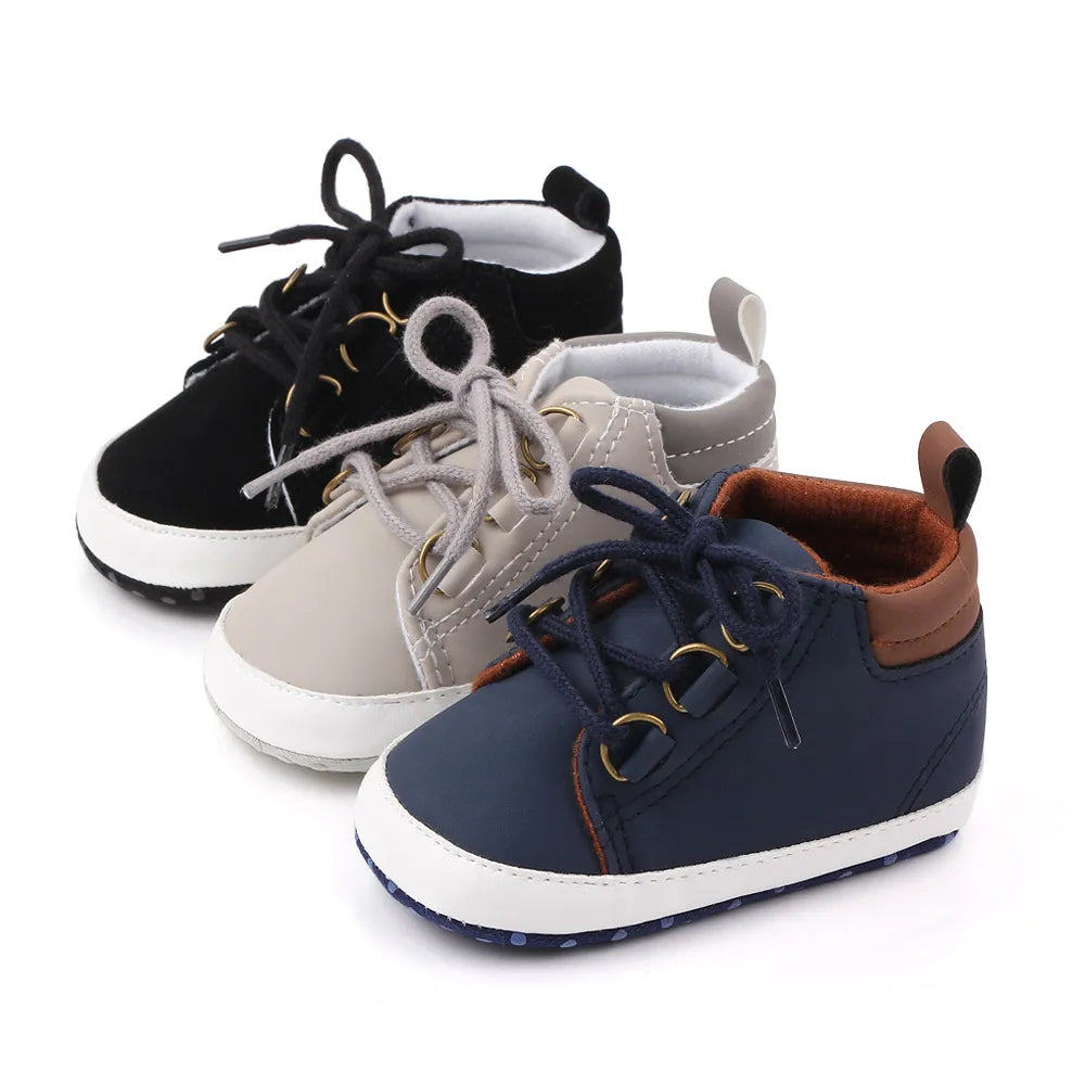 Soft Cotton Baby Shoe Set in Gray, Black, and Blue for Early Walkers