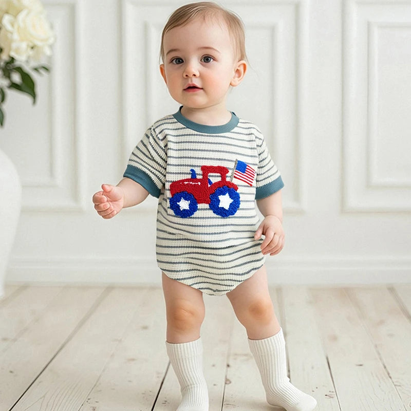 Stars and Stripes Sleeveless Romper for Baby Girls
